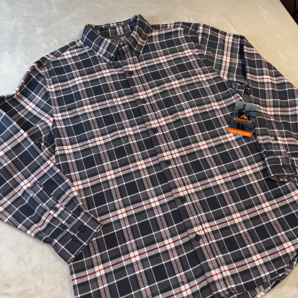 Ridgecut Toughwear Mens XL Heavy Flannel Shirt Grey Red Plaid Workwear NWT